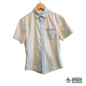 Original Penguin Men’s Chambray Short Sleeve Button-Up Shirt – Light Blue Medium